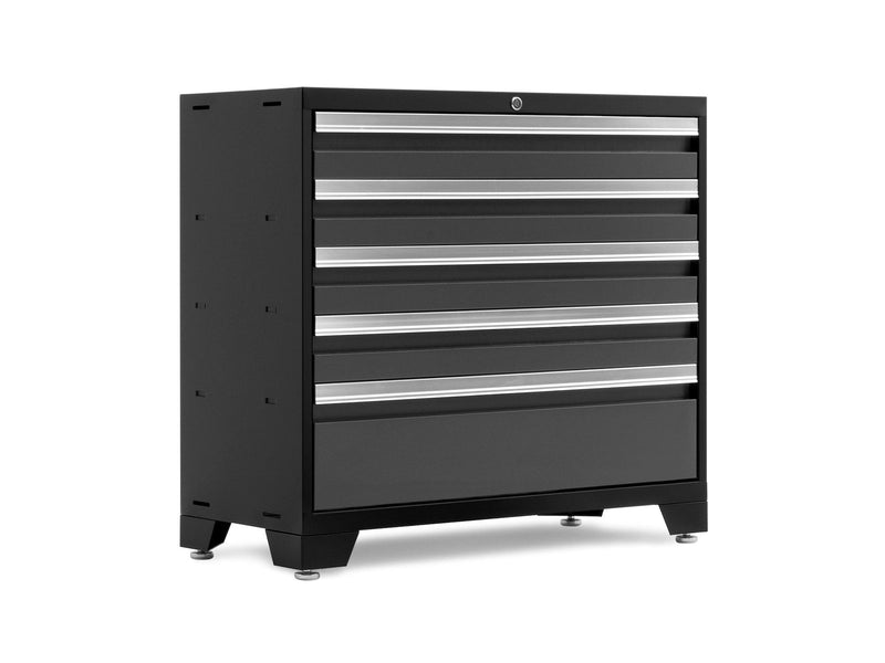 Bold 3.0 Series Lockable 5-Drawer Steel Tool Cabinet with Adjustable Legs, Fully-Welded, Black/Grey, 36-in I8731