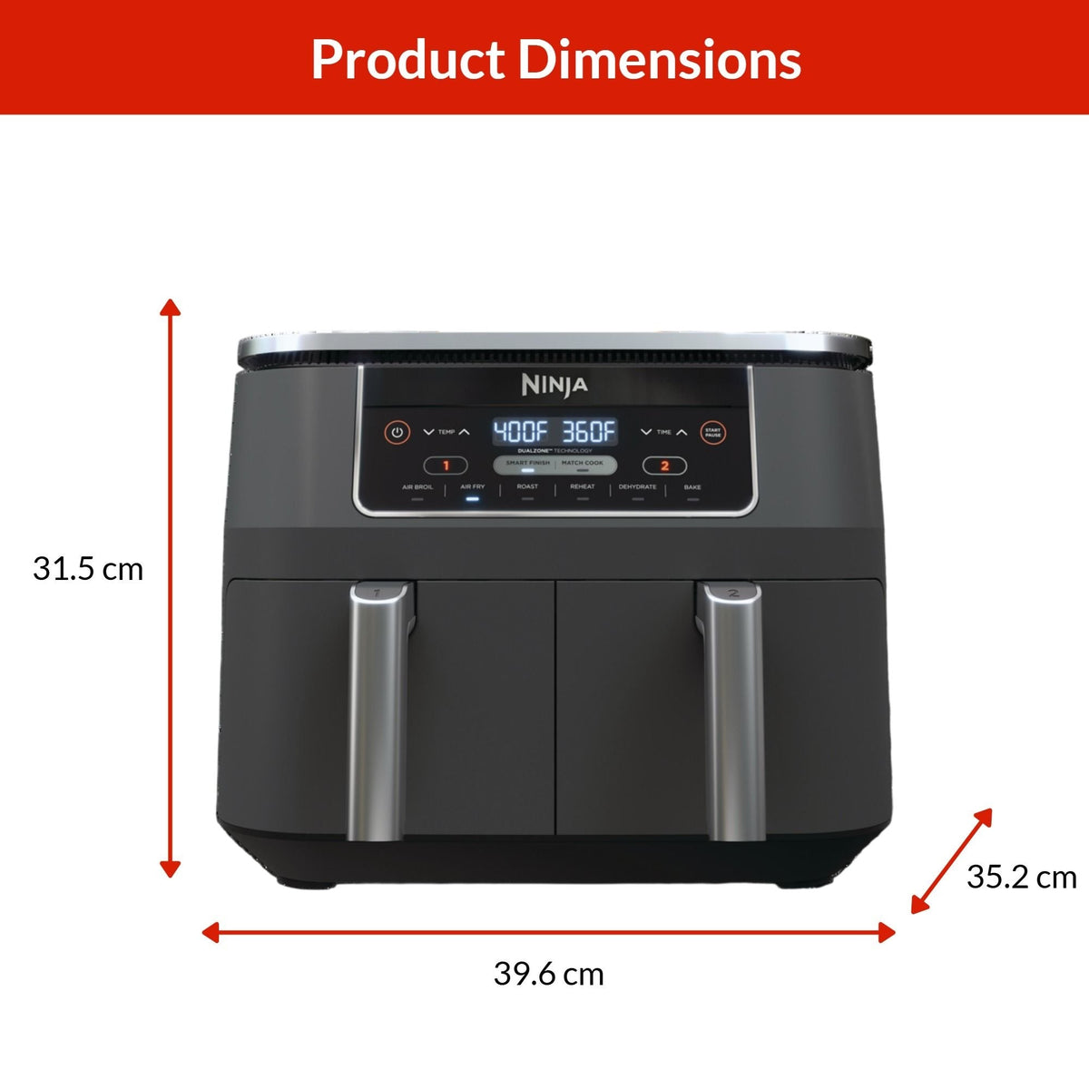 2-Basket Air Fryer with 6 Cooking Functions, 8 Qt