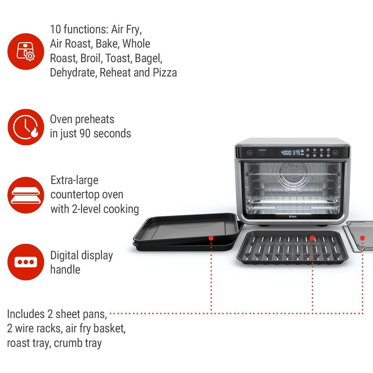 XL Pro Digital Convection Air Fryer Toaster Oven, with 10 Functions, Stainless Steel