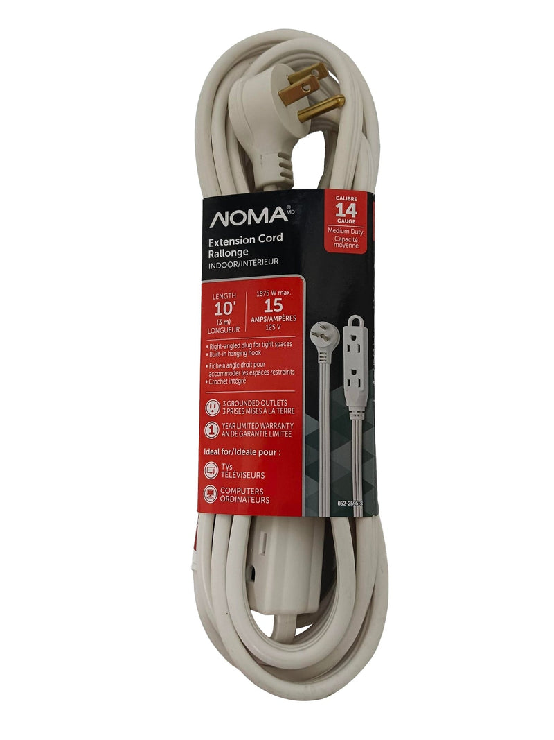 14/3 Indoor Extension Cord with Right Angle Plug, 3 Grounded Outlets, White H2140