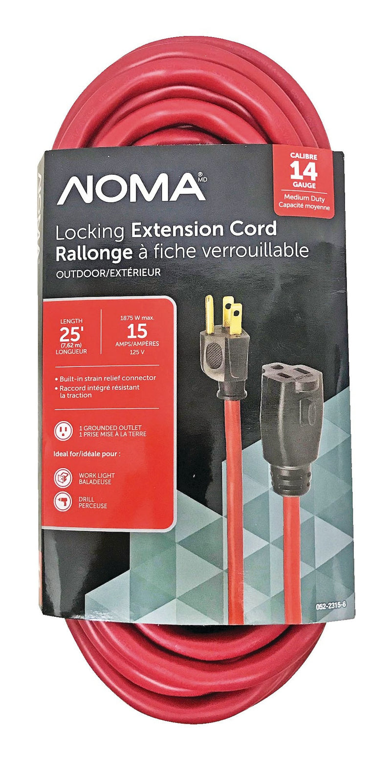 14/3 Outdoor Extension Cord with Grounded Outlet & Locking Connector, Red L7058