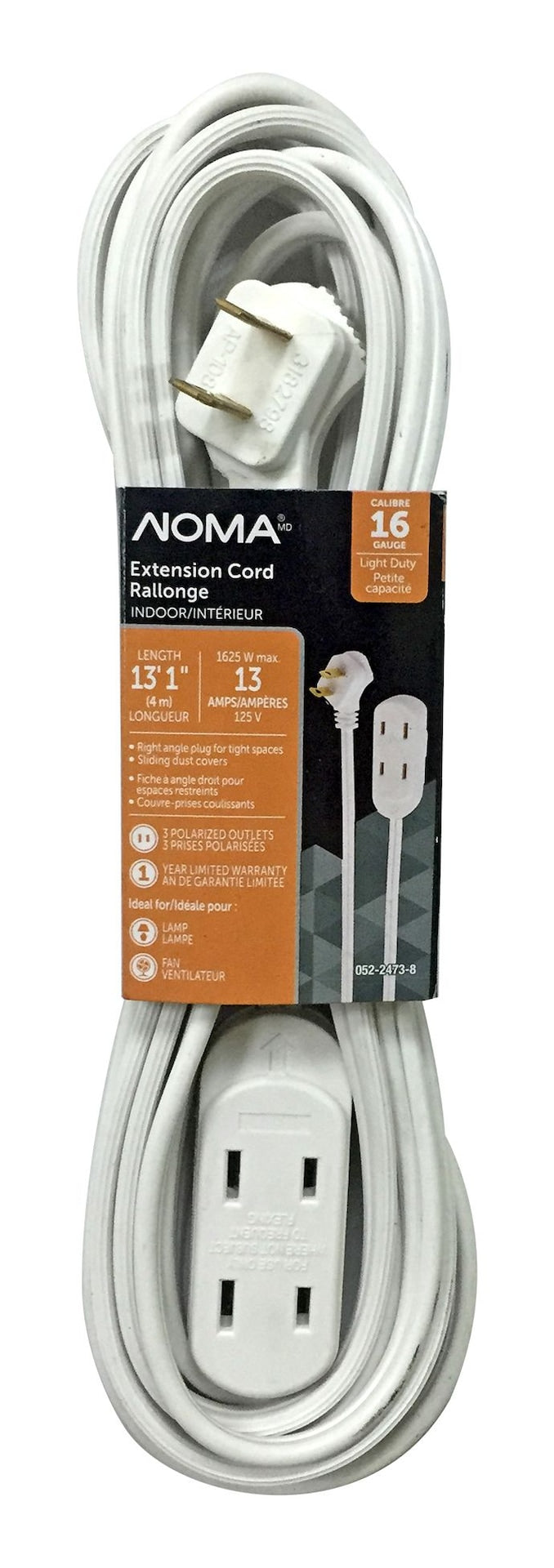 15-ft 16/2 Indoor Extension Cord, 3 Outlets, Flat Plug, White B9618
