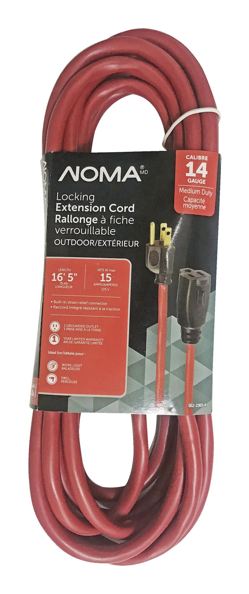 16-ft 5-in 14/3 Outdoor Extension Cord with Grounded Outlet and Locking Connector, Red Y2089