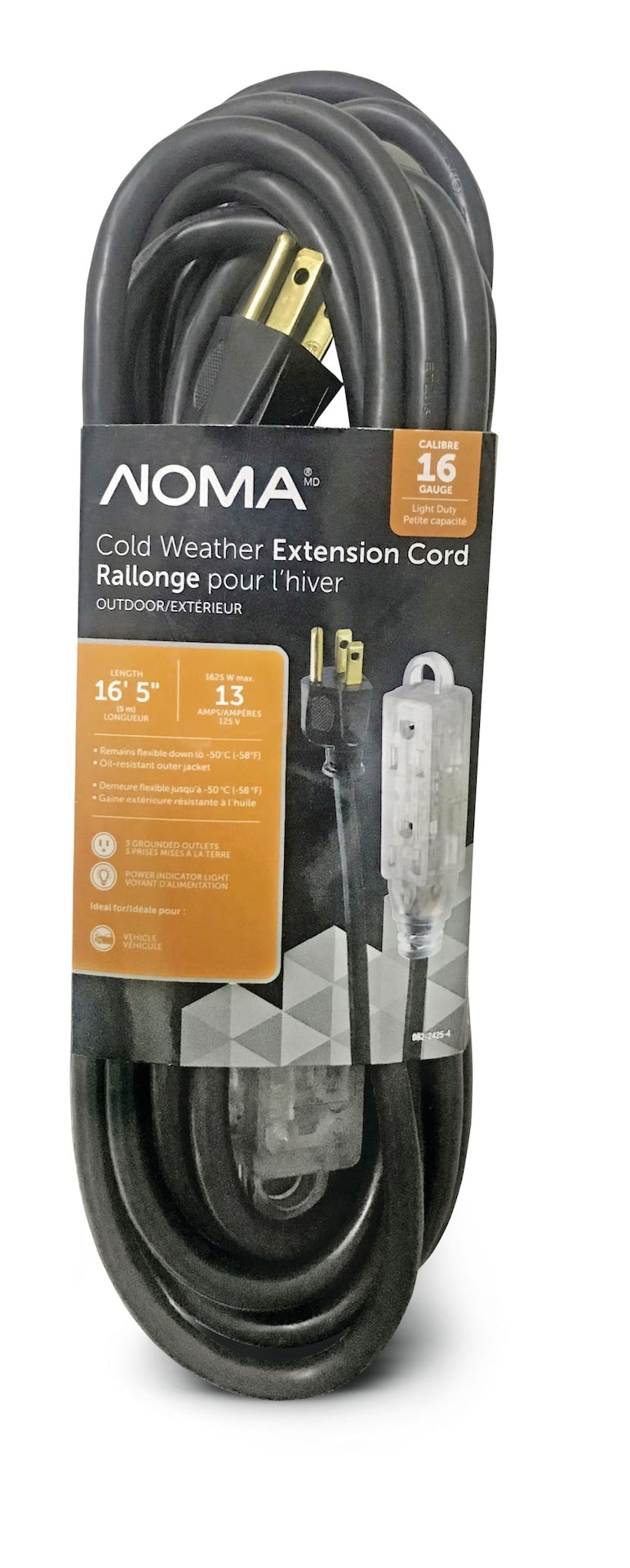 16/3 Extreme Cold Weather Outdoor Extension Cord with Lighted End, Flexible, Black X3400