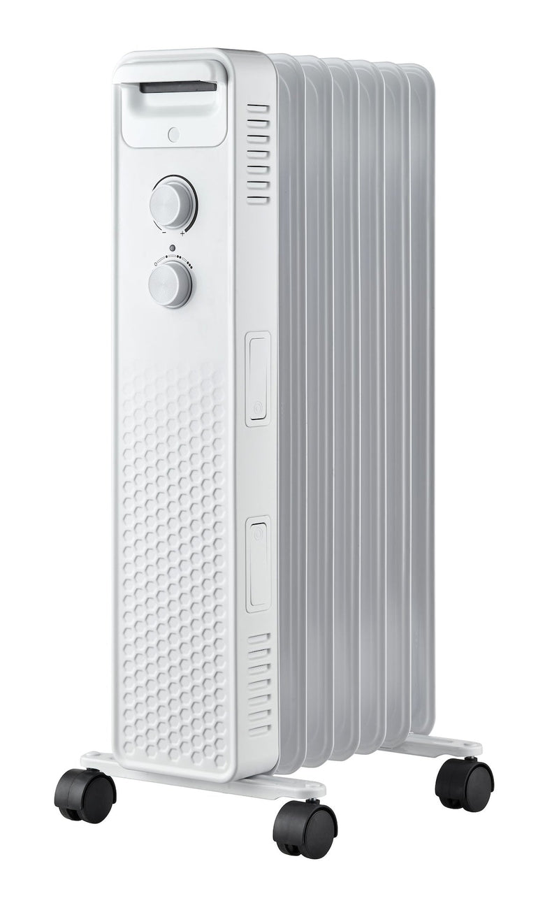 3-Setting Mechanical Oil Filled Heater with Adjustable Thermostat, Castors & Handle, 1500W, White N5254