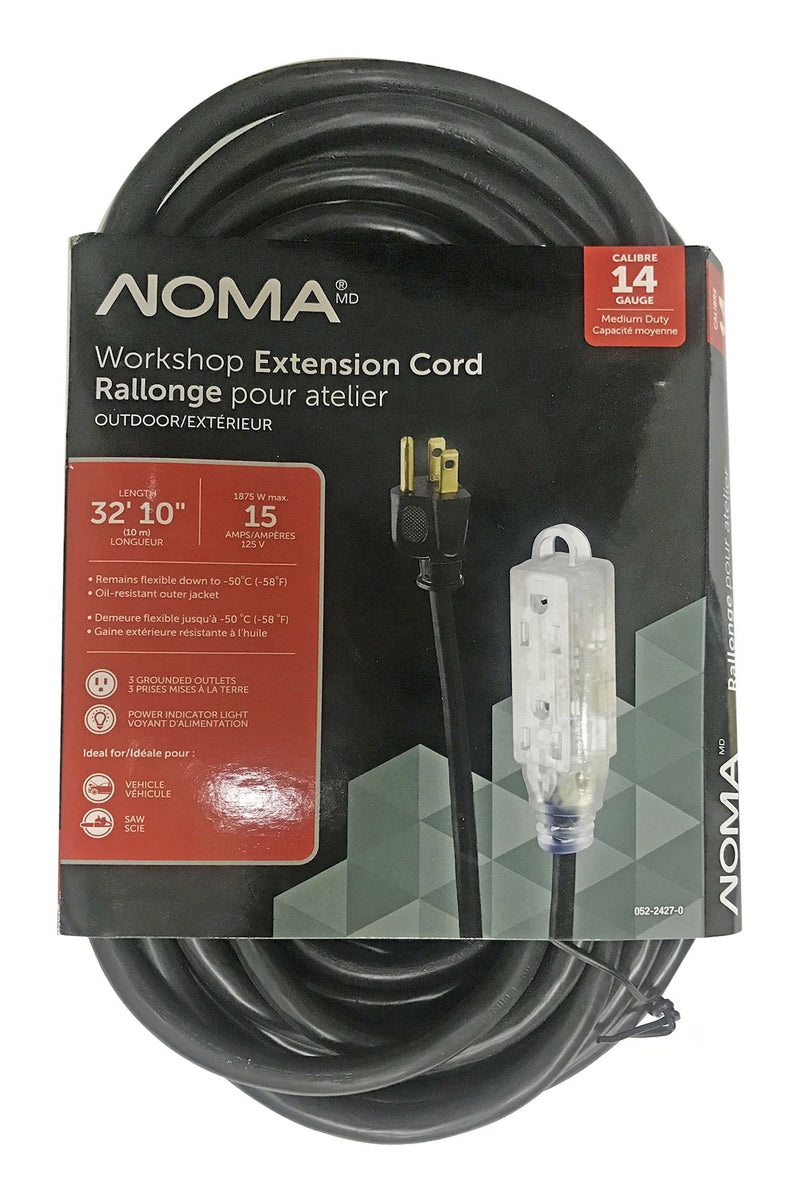 32-ft 10-in 14/3 Outdoor Extension Cord with 3 Grounded Outlets and Lighted End, Black E5941