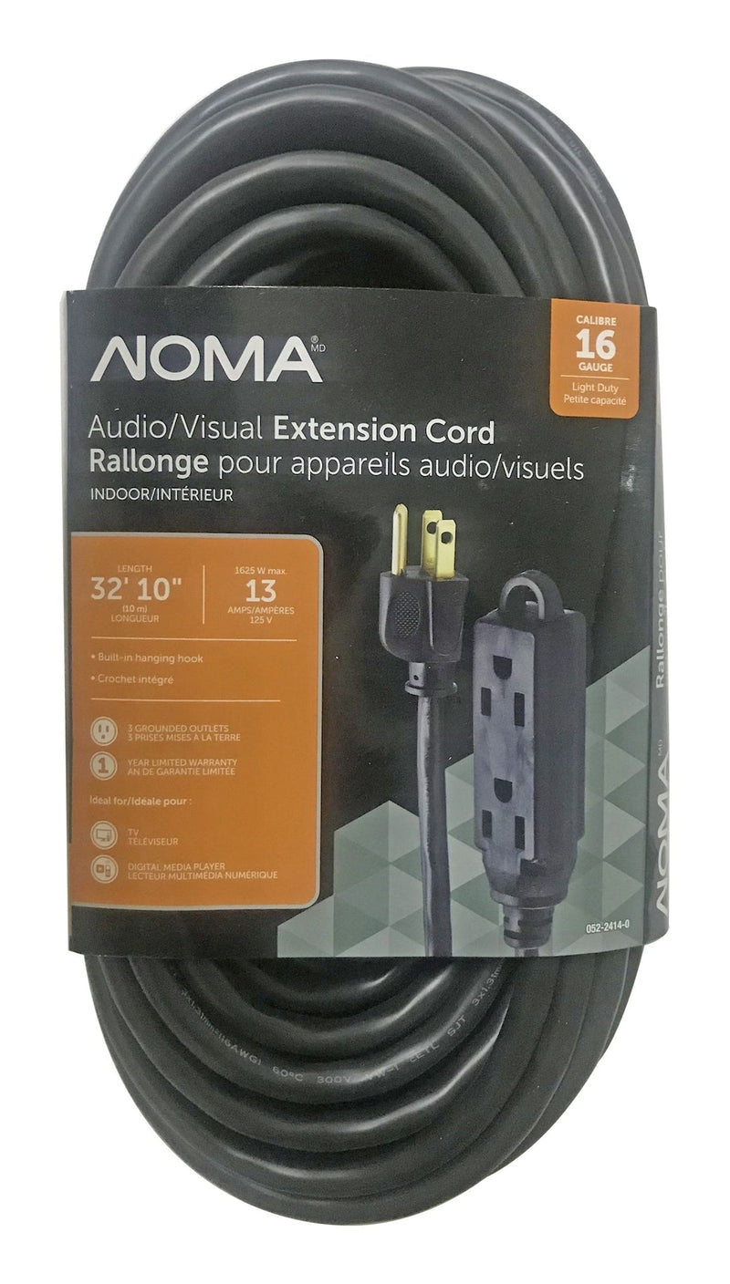 32-ft 10-in 16/3 Light Duty Extension Cord with 3 Grounded Outlets. Audio / Visual, Black A9315