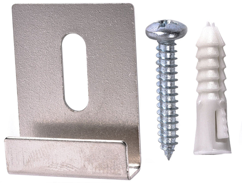 Wide-Channel Mirror Clip, For Frameless Mirrors, Steel Construction, 20-lb Capacity, Silver, 4-pk A1019