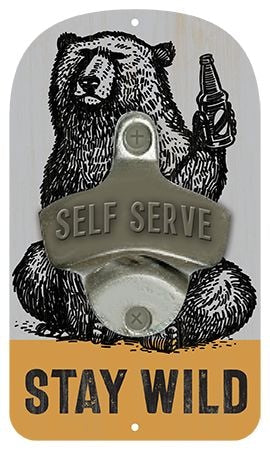 Open Road Brands Rustic Die Cut "Stay Wild" MDF Decor Bottle Opener, Wood/Metal, Grey B8621