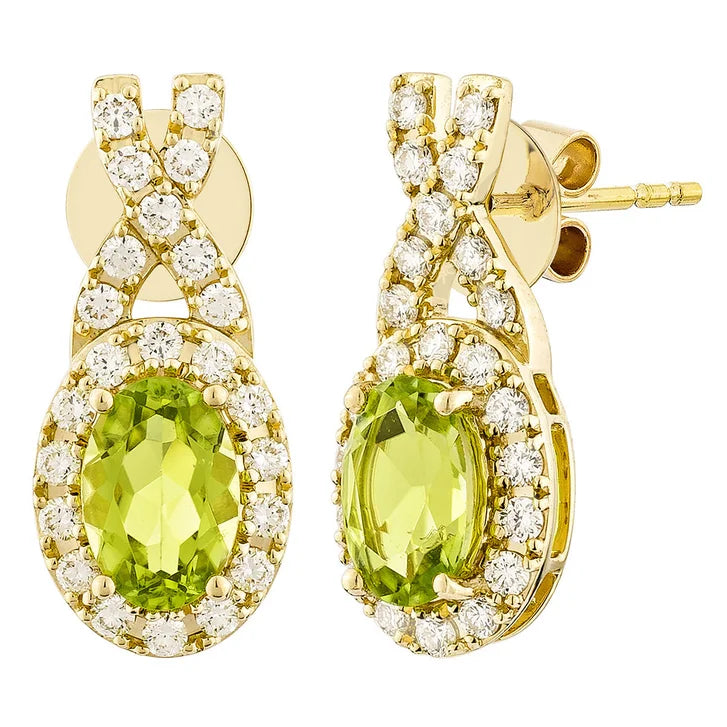 Oval Shaped Peridot and Diamond Earrings (0.30 ctw) V8621