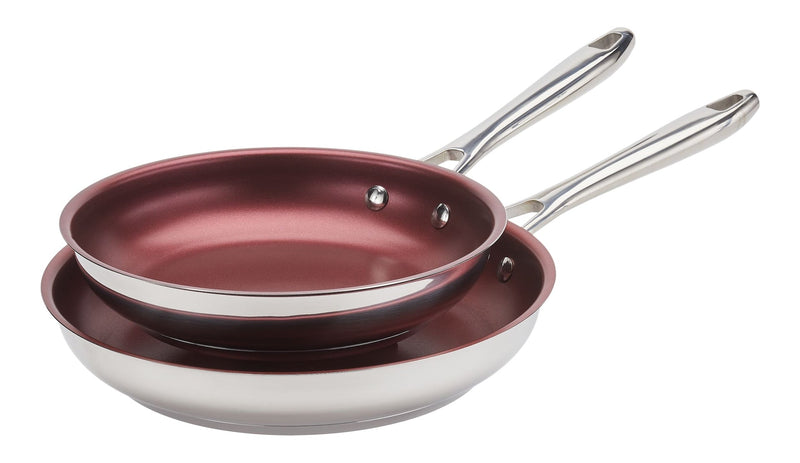 Canadian Signature Stainless Steel Non-Stick Frying Pan, Dishwasher & Oven Safe, Burgundy, 24cm & 28cm, 2-pk U0321