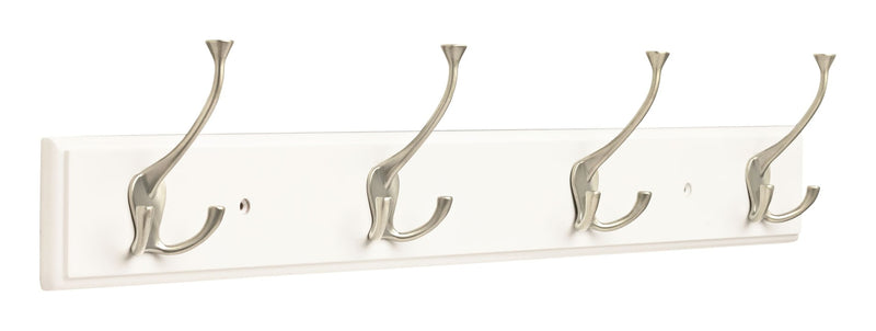 Stainless Steel 4-Tri Hook Rail, White/Silver, 27-in Z3616