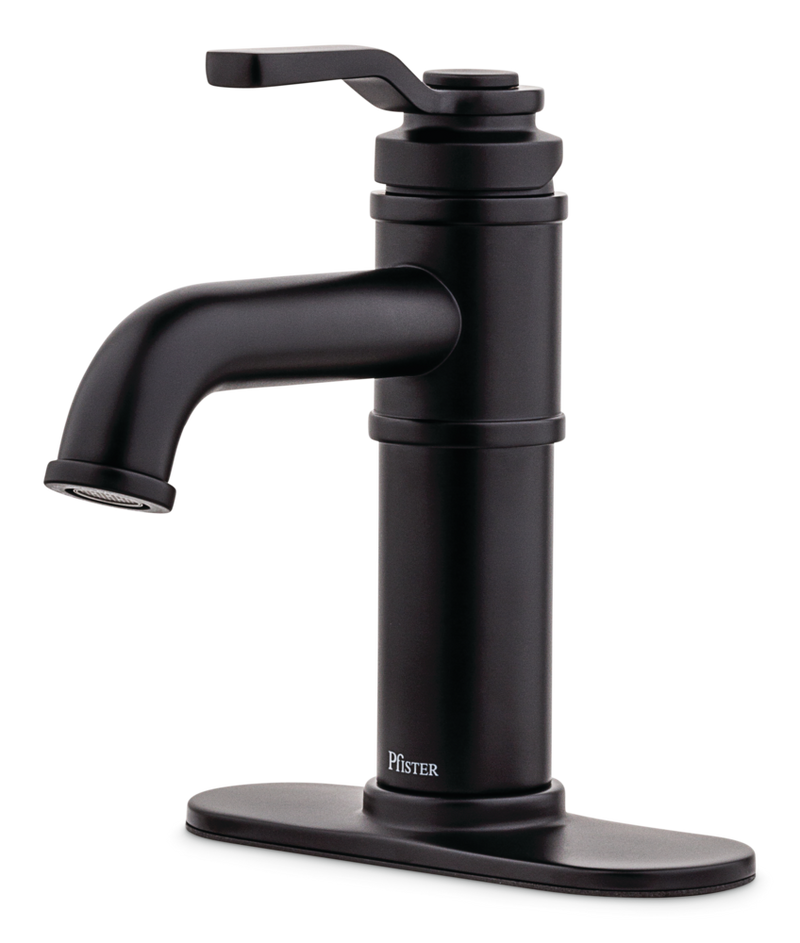 Breckenridge Single Handle High Arc Bathroom Sink Faucet, Push & Seal Drain, WaterSense Certified, Black J6167