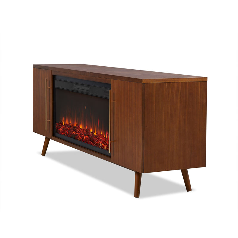 Morris Media Indoor Electric Fireplace TV Stand, 72-in, 1500W, Includes Remote Control & Firebox, Vintage Black Maple J5655