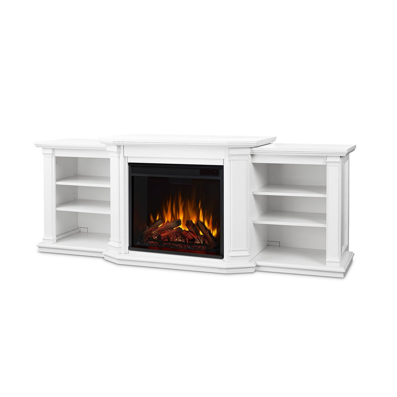 Valmont Media Indoor Electric Fireplace TV Stand, 74-in, 1500W, Includes Remote Control & Firebox, White I6368