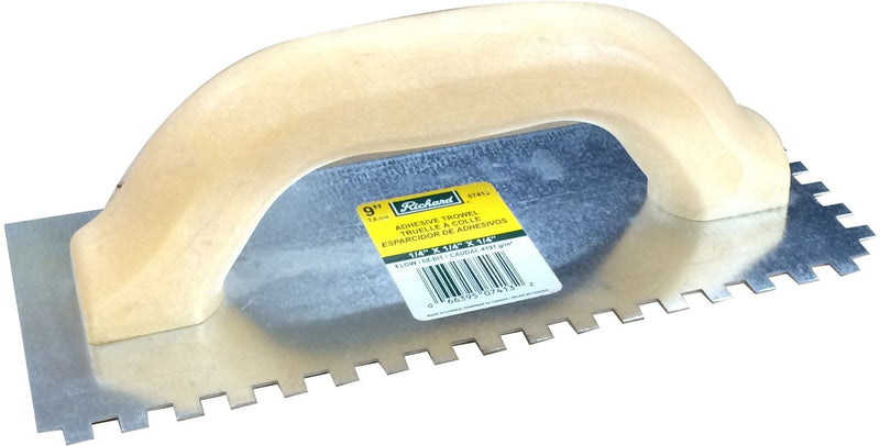 Steel Square-Notch Adhesive Trowel For Ceramic Tile & Flooring, 1/4 x 9-in Y6324