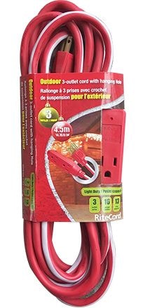 14-ft 7-in 16/3 Outdoor Extension Cord with 3 Grounded Outlets, Red/White/Green X3382