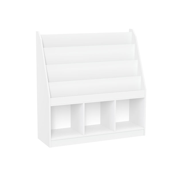 Home Kids' Playroom Bookrack with 3 Toy Organizer Cubbies & 4 Book Shelves, White T8196