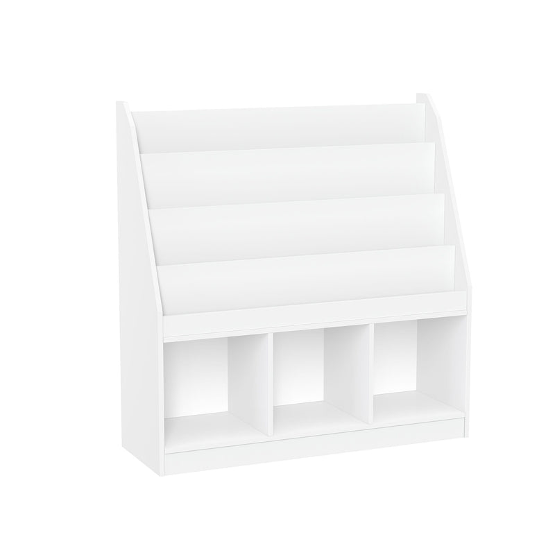 Home Kids' Playroom Bookrack with 3 Toy Organizer Cubbies & 4 Book Shelves, White T8196