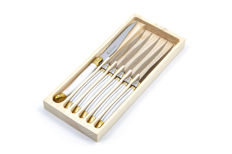 Laguiole Steak Knife Set, White/Gold, 6-pc A9356