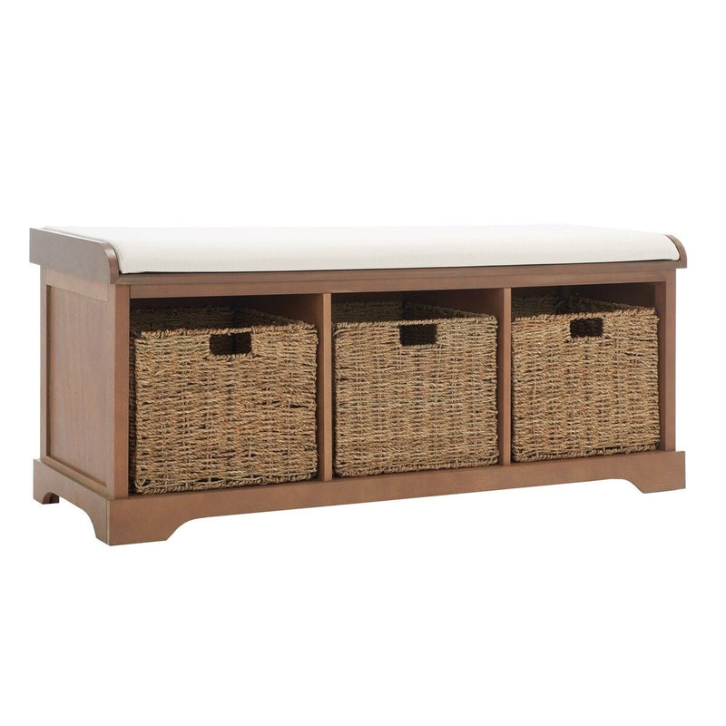 Lonan Wicker Storage Bench, Grey Wash/White, 16.1-in x 47-in x 19.9-in Y7446