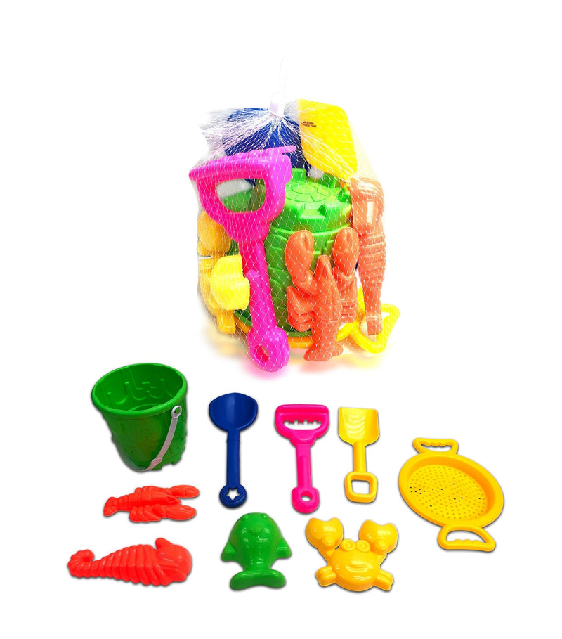 Sand Plastic Mold Toy Set with Bucket, Multi-Coloured, 9-pk, Ages 2+, for Summer/Beach Activities J7163
