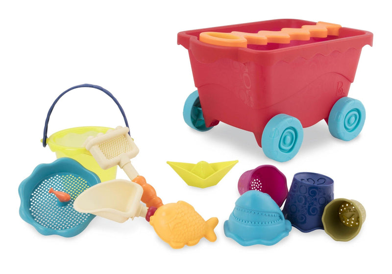 Sand Plastic Mold Toy Set with Wagon, Multi-Coloured, 11-pk, Ages 2+, for Summer/Beach Activities K733
