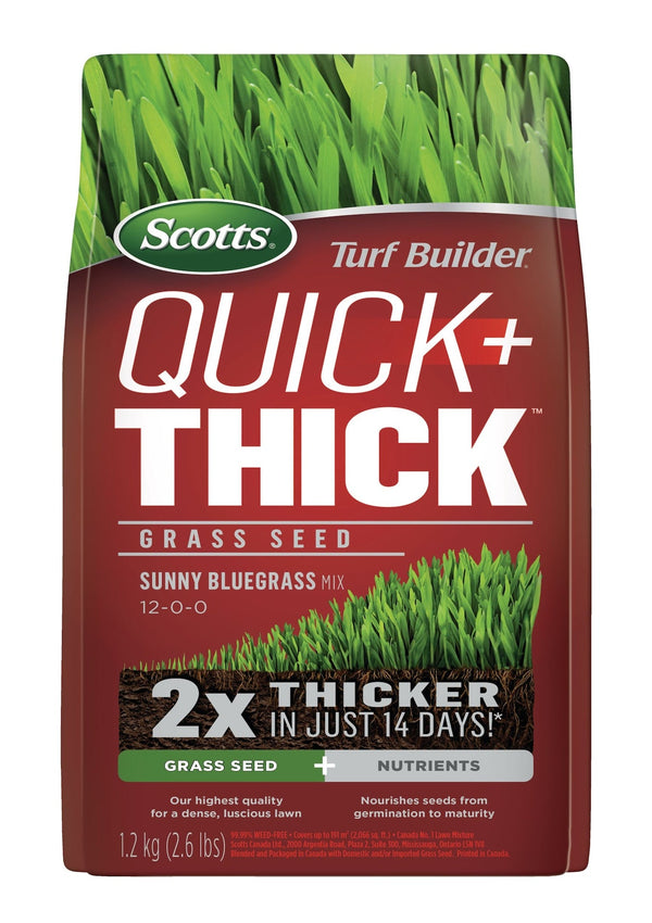 Turf Builder Quick + Thick Grass Seed Sunny Bluegrass Mix, 12-0-0, 1.2-kg A9034