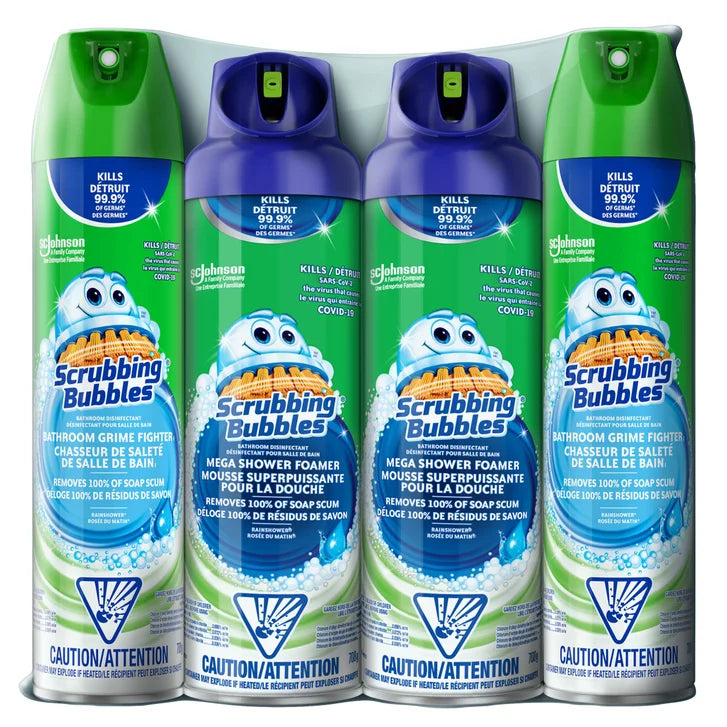 Scrubbing Bubbles Mega Shower Foamer and Bathroom Cleaner Aerosol Combo 4 x 708 g X2545