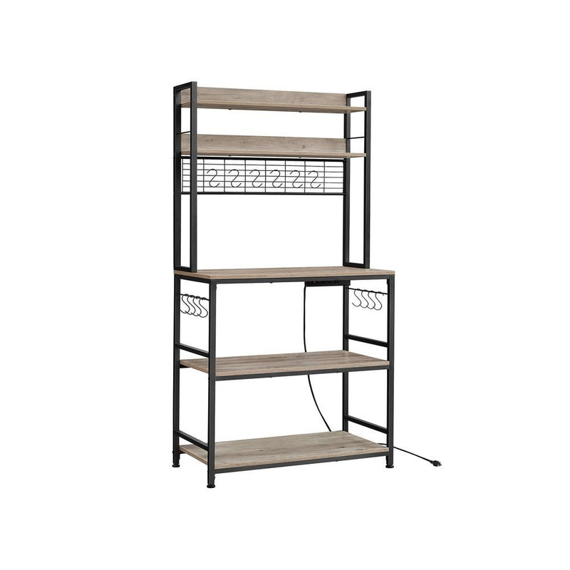 Home 5-Shelf Grey Baker's Rack with 4 AC Outlets N4069