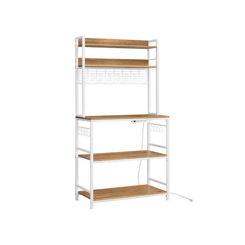 Home 5-Shelf Rustic Walnut Baker's Rack with 4 AC Outlets F3476