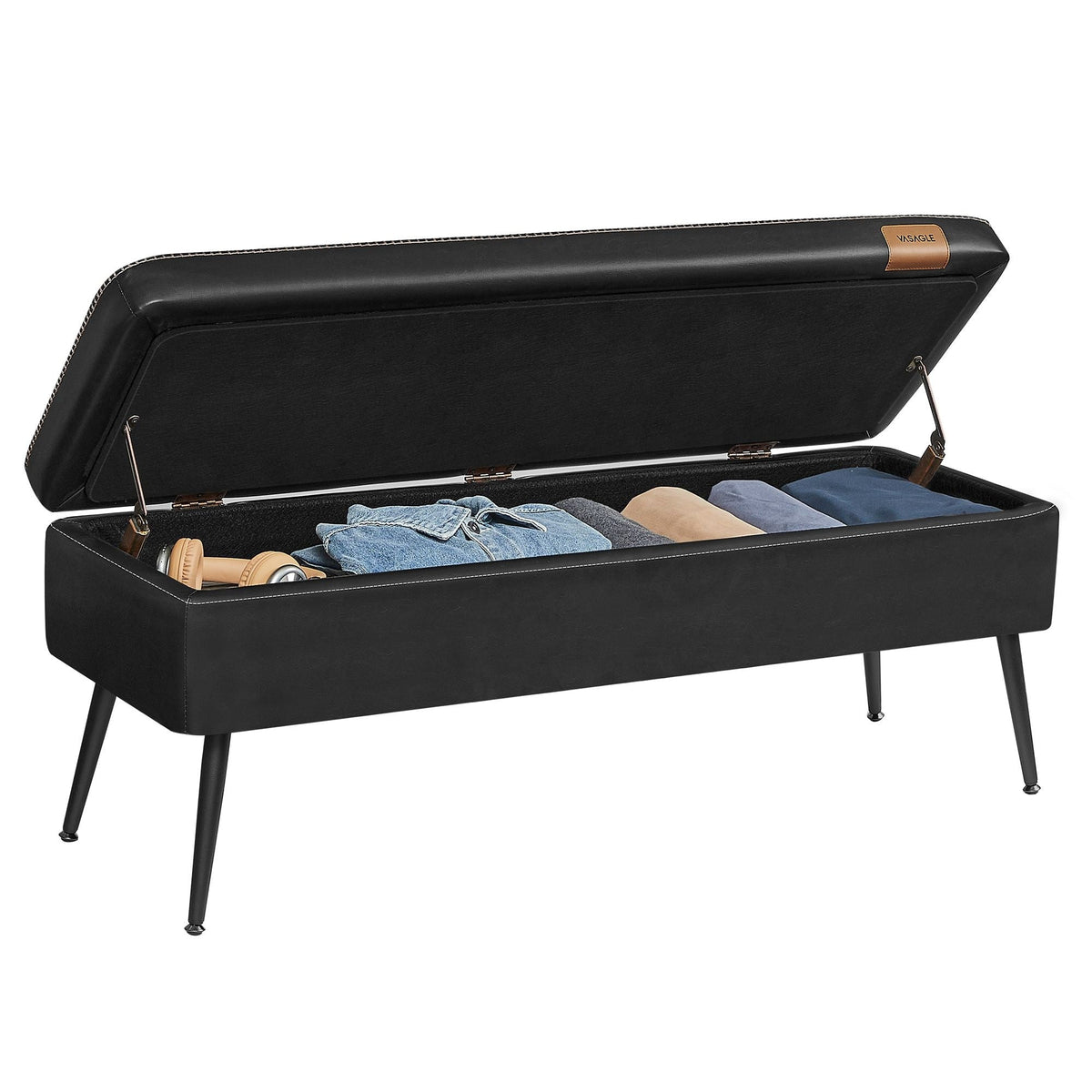 Home Mid-Century Ink Black Ottoman Storage Bench
