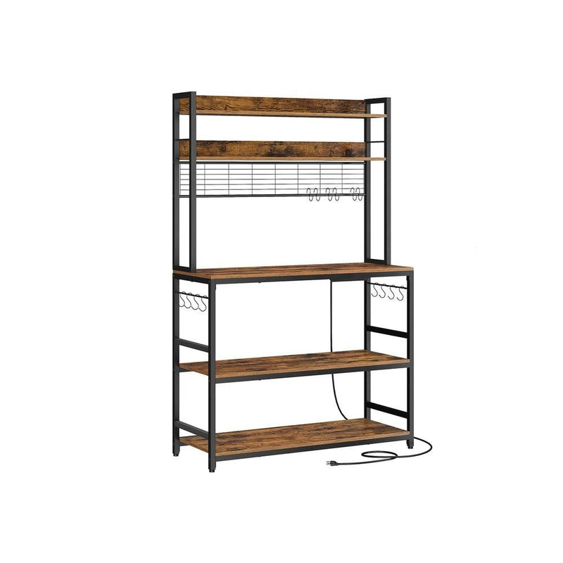 Home Rustic Brown Baker's Rack with 4 AC Outlets P3011