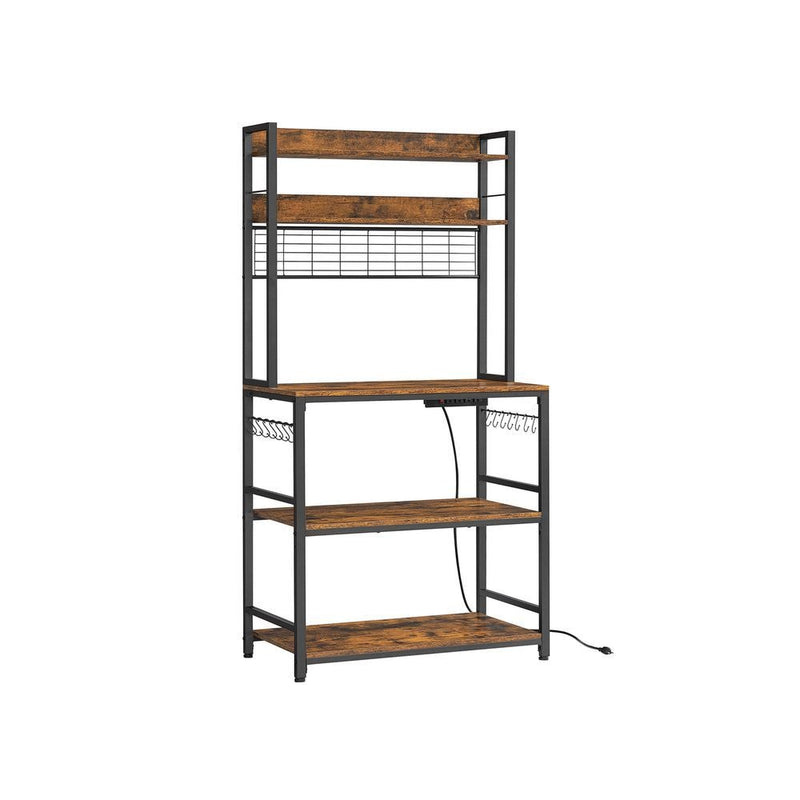 Home Rustic Brown Baker's Rack with Charging Station Q8889