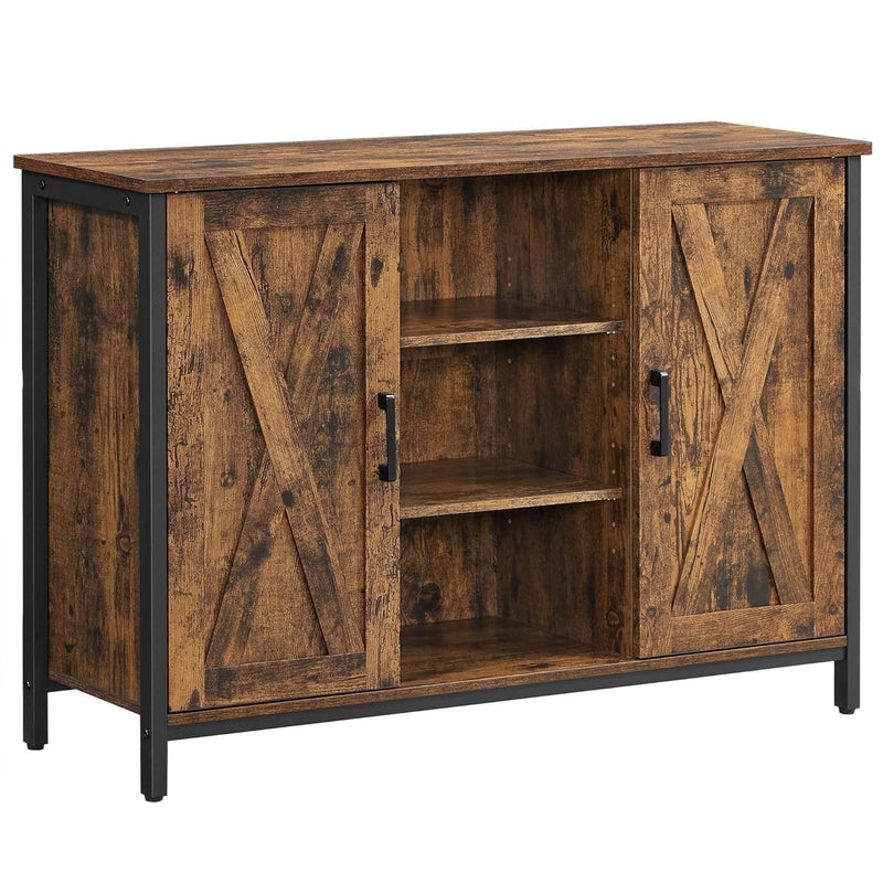 Home Rustic Brown Buffet Cabinet with Barn Doors F6420