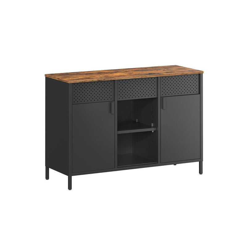 Home Rustic Brown/Black Metal Buffet Cabinet J0114