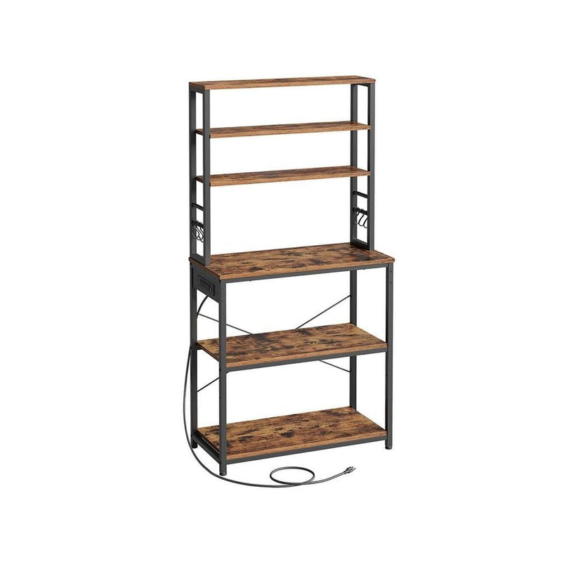 Home Small Rustic Brown Baker's Rack with 4 AC Outlets I0727