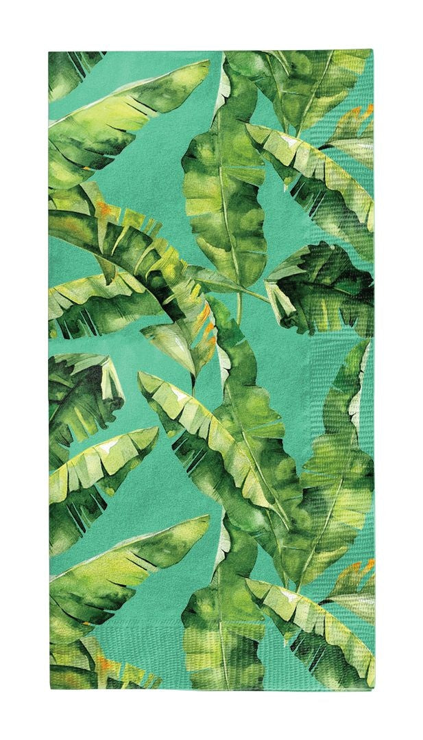 Palm Spring Rectangle Paper Disposable Guest Towel Napkins, Green, 8-in, 20-pk, 3-ply, for Summer Party Z2560