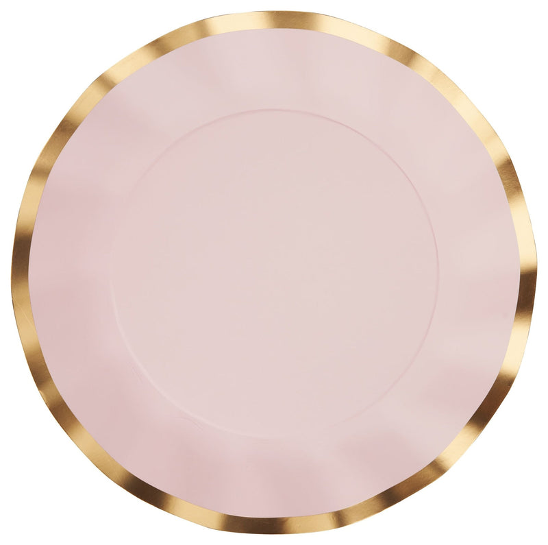 Round Bordered Trimmed Paper Disposable Dinner Plates, Pink/Gold, 10-in, 8-pk, for Valentine's Day/Bridal Shower/Baby Shower B1582