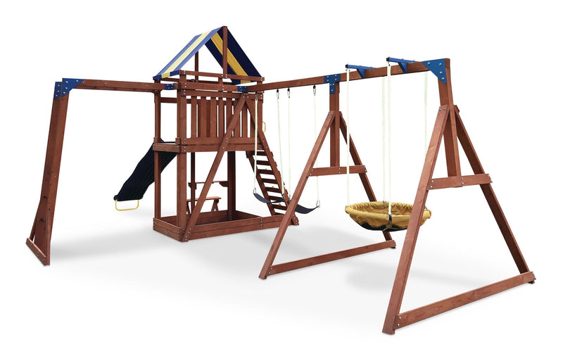 Grand Mesa Outdoor Wooden Play Centre, with Swings, Slide, Sandbox and More, Ages 5+ Y8919