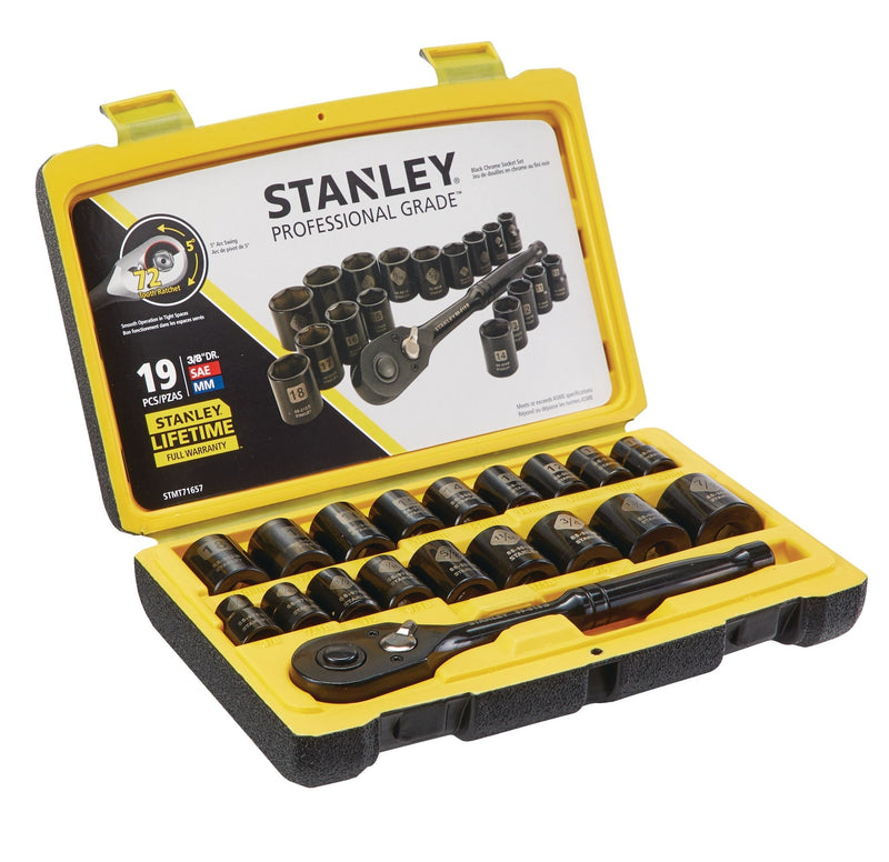 Professional Grade Black Chrome Socket Set, 19-pc, SAE/Metric W5853