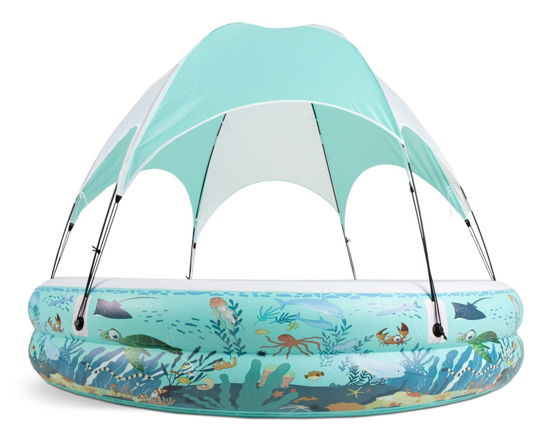 Ocean Life Splash & Play Inflatable 2 Ring Canopy Pool, 86.6” x 86.6” x 64” Q8069
