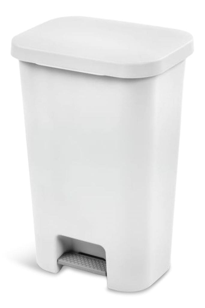 Plastic Rectangular Step Garbage Can, White, 45-L K6606