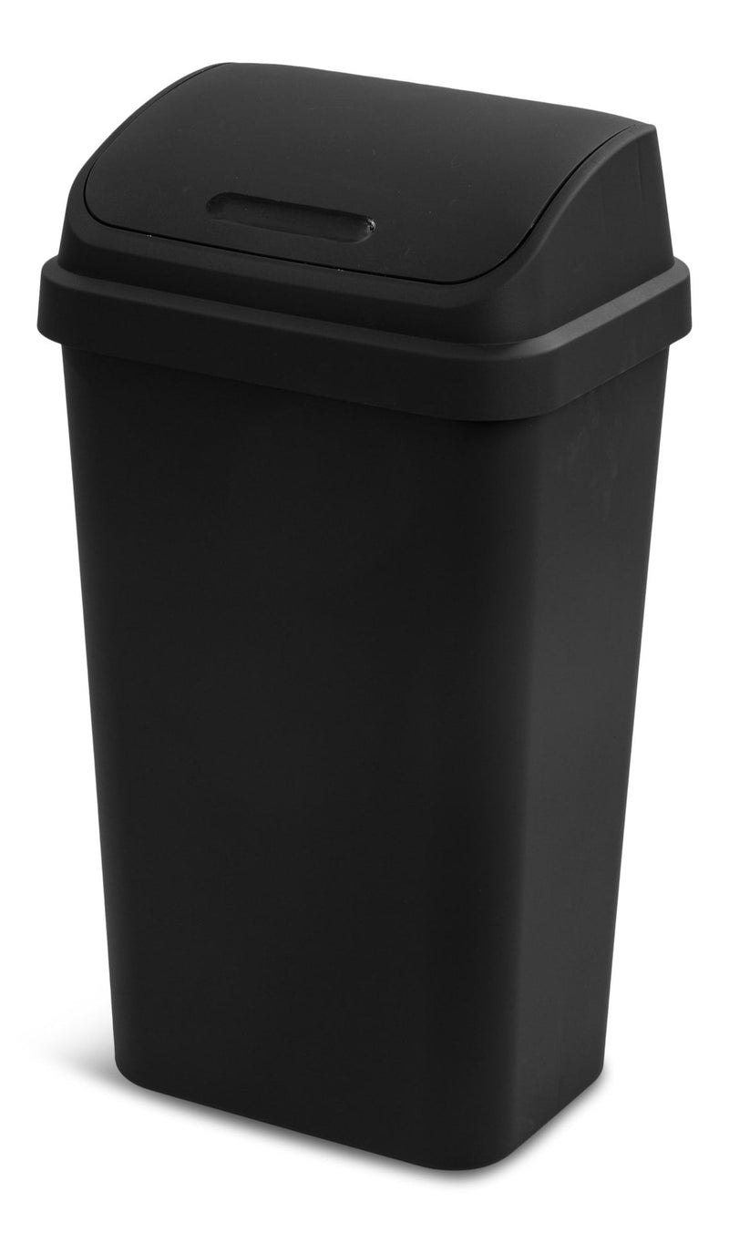 Plastic Rectangular Swing Lid Garbage Can, Black, 49-L J7993