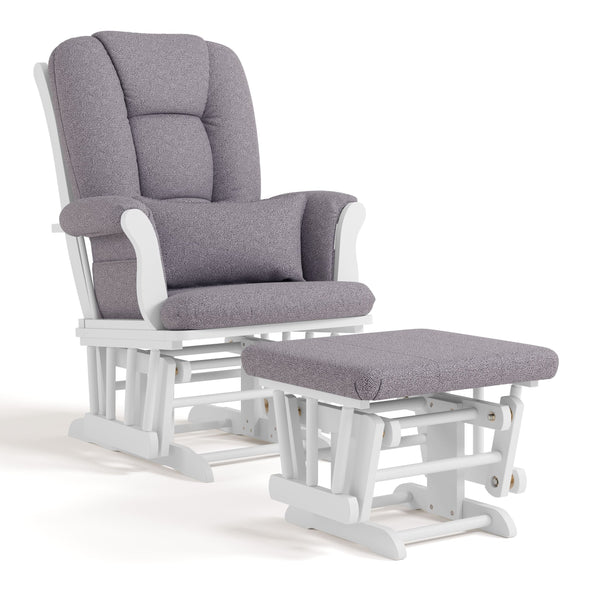 Tuscany Glider & Ottoman Set with Matching Lumbar Cushion, White with Grey Swirl X4579