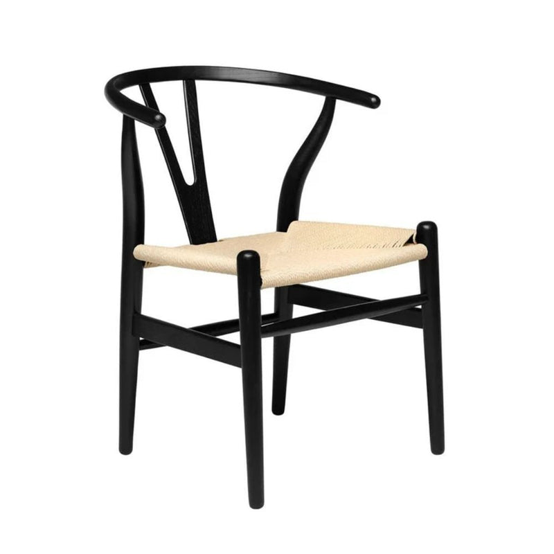 Wishbone Wood Dining Chair with Woven Seat, Black T8785