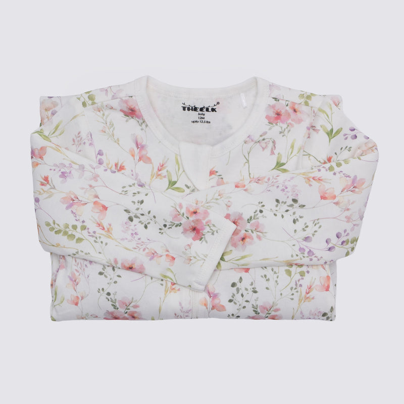 Floral Print Premium Organic Cotton Play and Grow Rib Foot Zippy, Various Sizes B8746