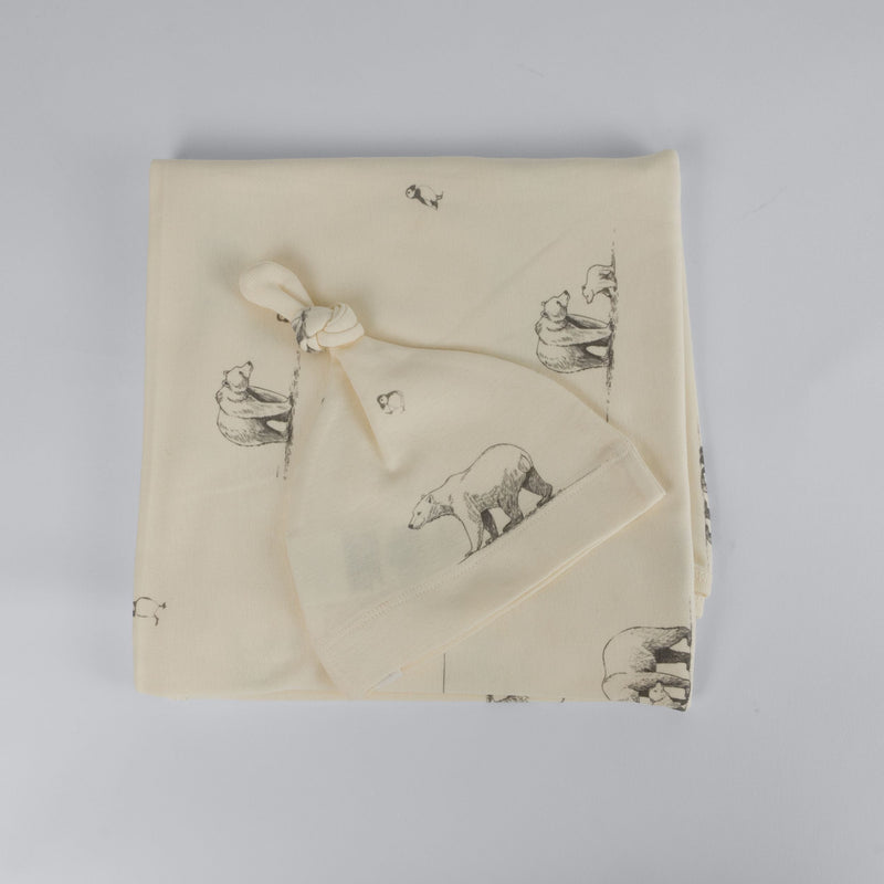 Polar Bear Print Premium Organic Cotton Blanket and Beanie Set H7539
