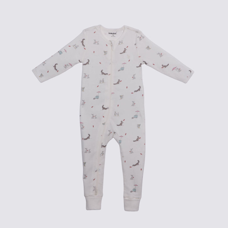 Racoon Print Premium Organic Cotton Play and Grow Rib Foot Zippy, Various Sizes P478