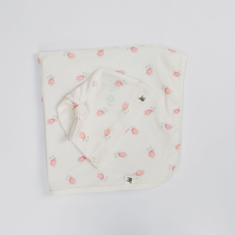 Tulip Print Premium Organic Cotton Blanket and Beanie Set R7734